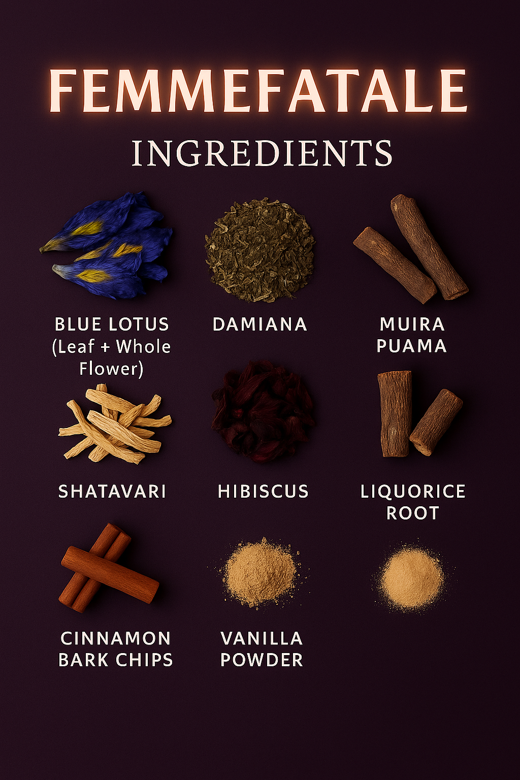 FEMMEFATALE Libido & Radiance Tea. A sensual herbal blend to support mood, confidence & libido crafted for women with PCOS